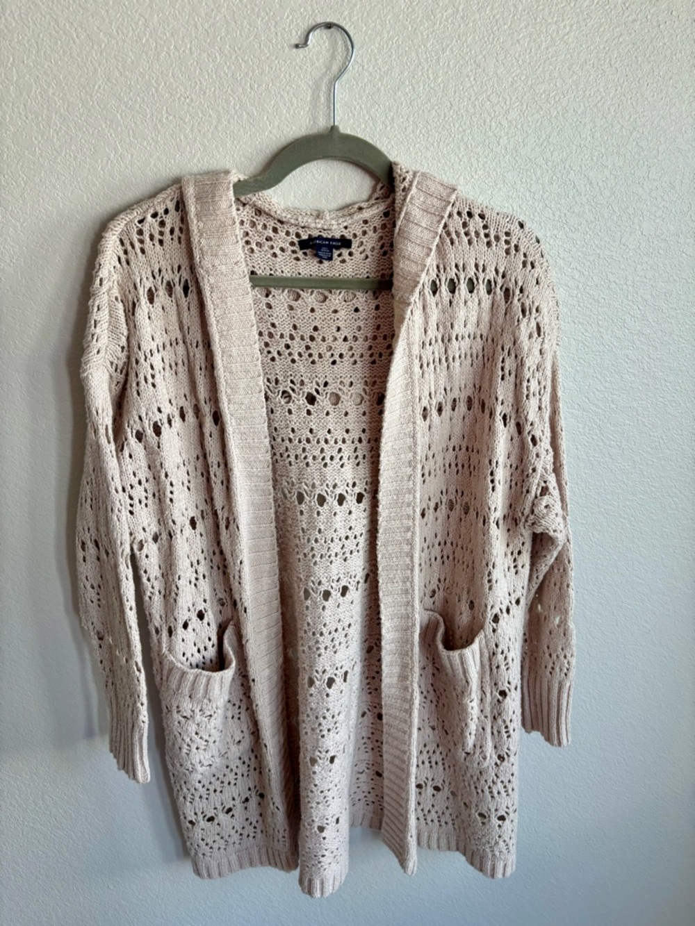 American Eagle Outfitters Open Crochet Hooded Knit Cardigan